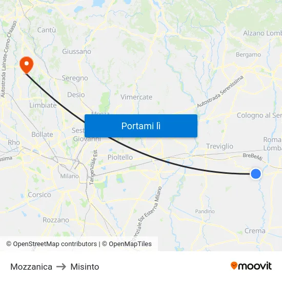 Mozzanica to Misinto map