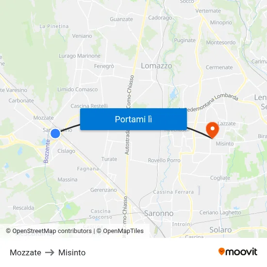 Mozzate to Misinto map