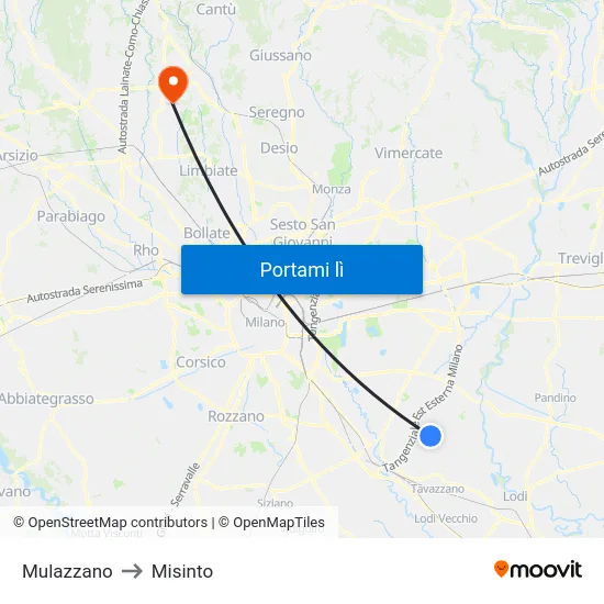 Mulazzano to Misinto map