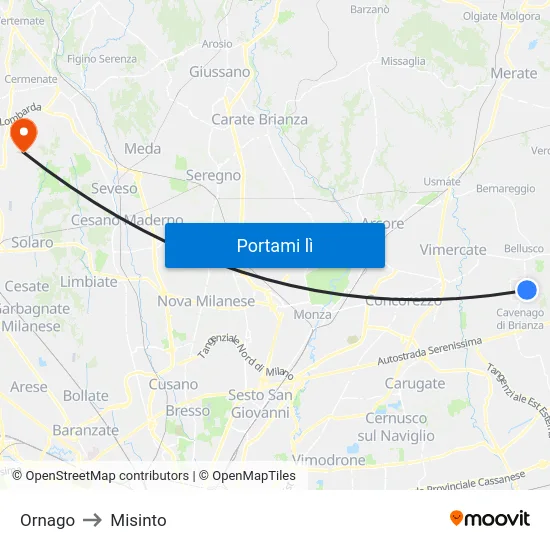 Ornago to Misinto map