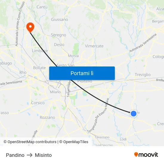 Pandino to Misinto map