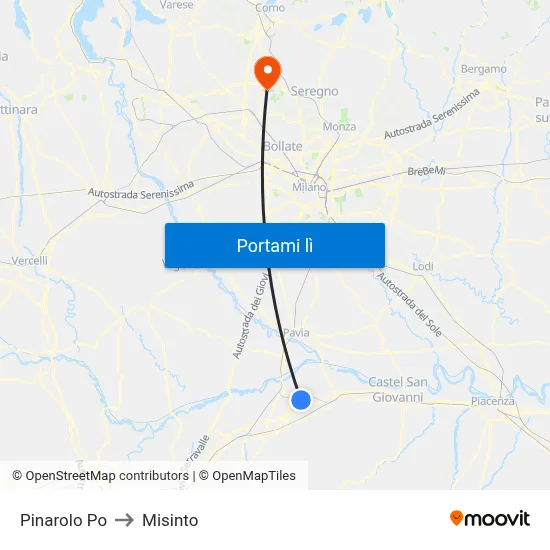 Pinarolo Po to Misinto map