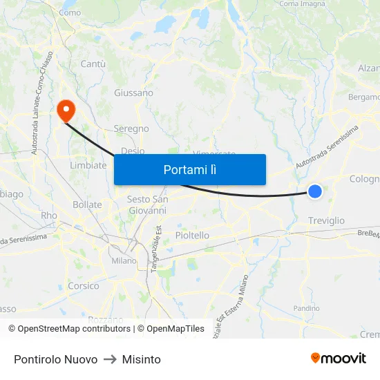 Pontirolo Nuovo to Misinto map