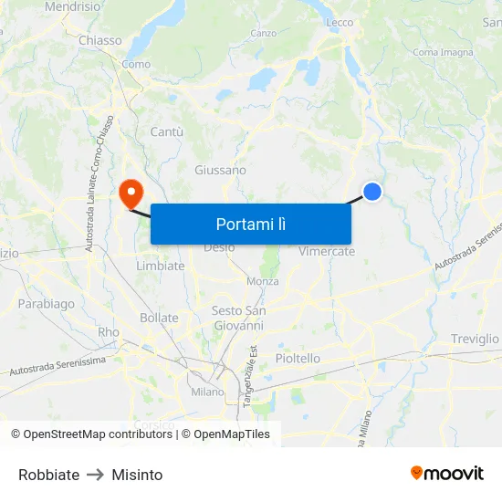 Robbiate to Misinto map