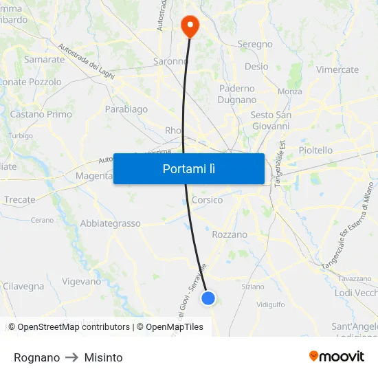 Rognano to Misinto map
