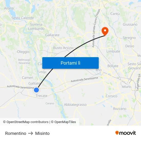 Romentino to Misinto map