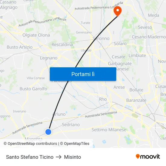 Santo Stefano Ticino to Misinto map