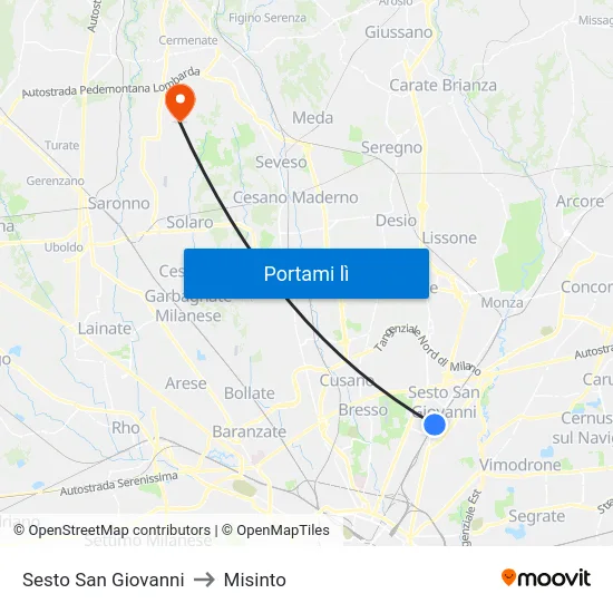 Sesto San Giovanni to Misinto map