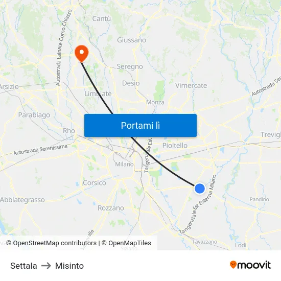 Settala to Misinto map