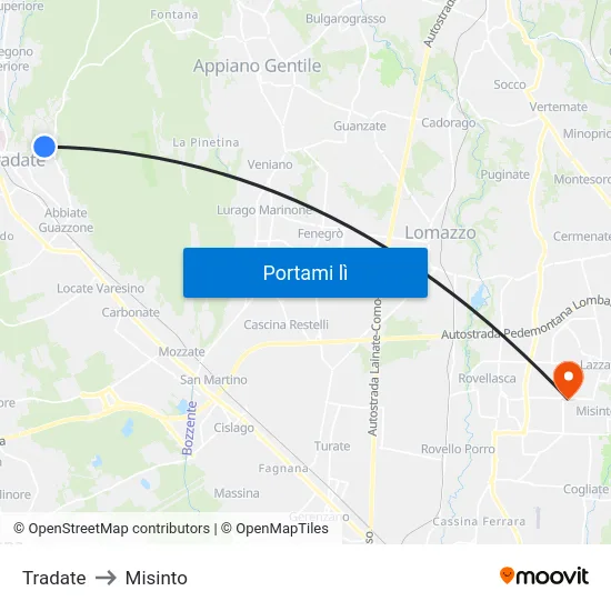 Tradate to Misinto map