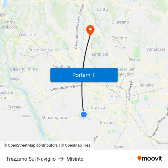 Trezzano Sul Naviglio to Misinto map