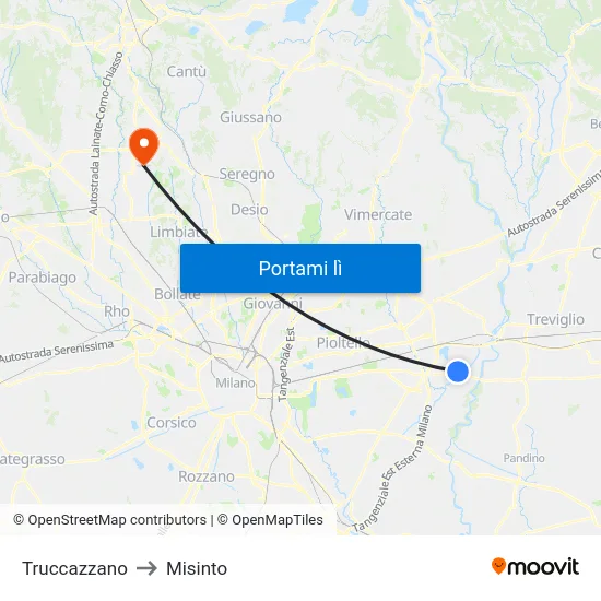 Truccazzano to Misinto map