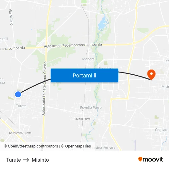 Turate to Misinto map