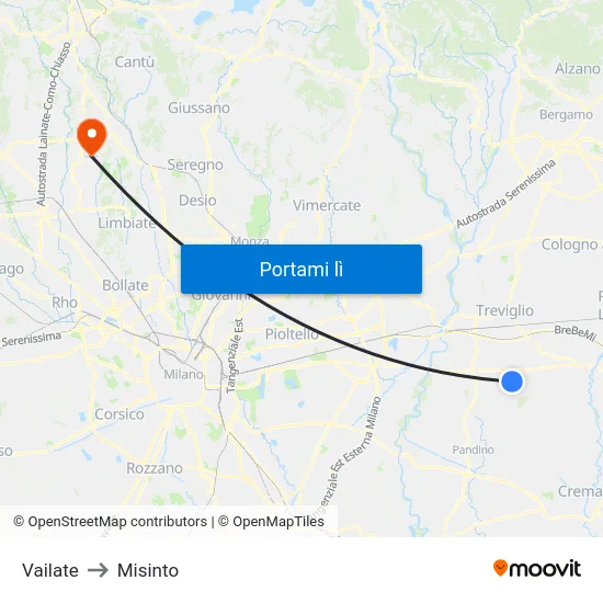 Vailate to Misinto map