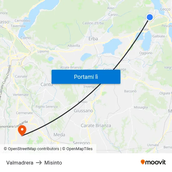 Valmadrera to Misinto map