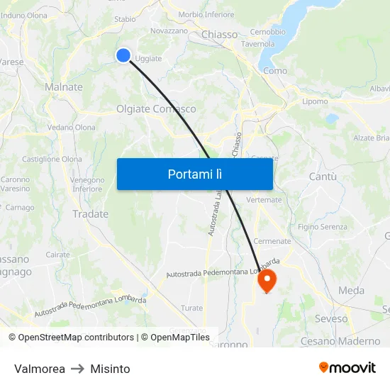 Valmorea to Misinto map