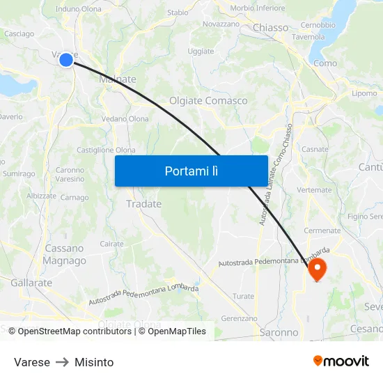 Varese to Misinto map