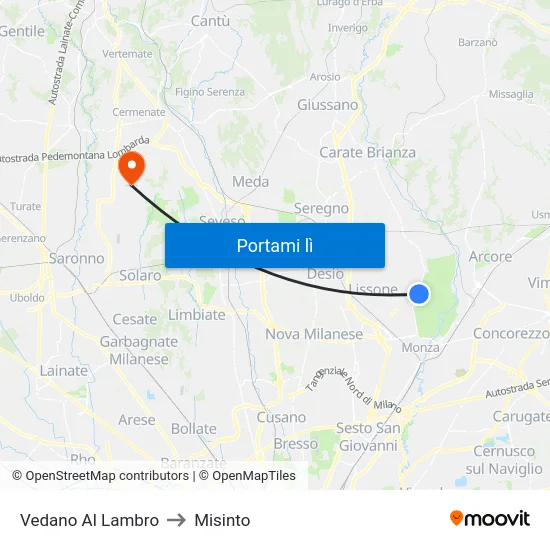 Vedano Al Lambro to Misinto map