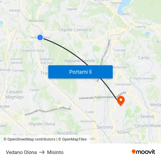 Vedano Olona to Misinto map