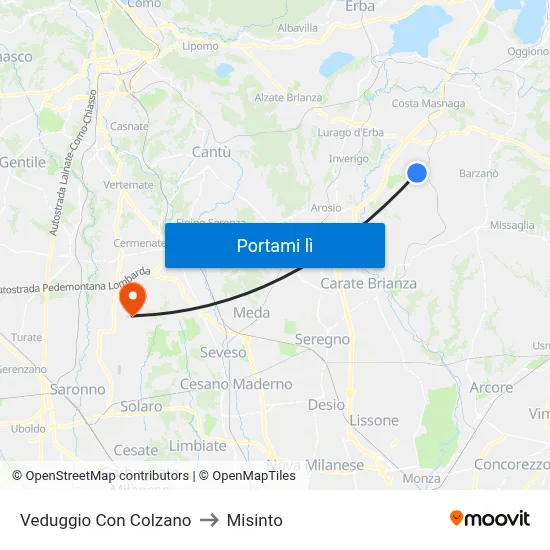 Veduggio Con Colzano to Misinto map