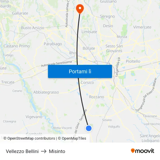 Vellezzo Bellini to Misinto map