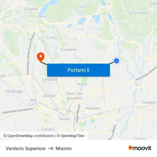 Verderio Superiore to Misinto map