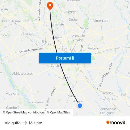 Vidigulfo to Misinto map