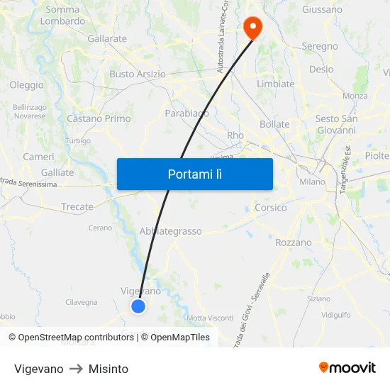 Vigevano to Misinto map