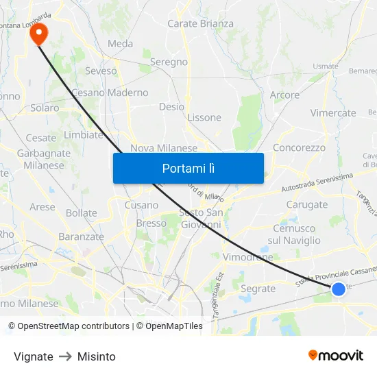 Vignate to Misinto map