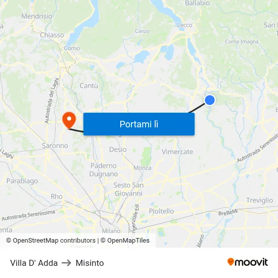 Villa D' Adda to Misinto map