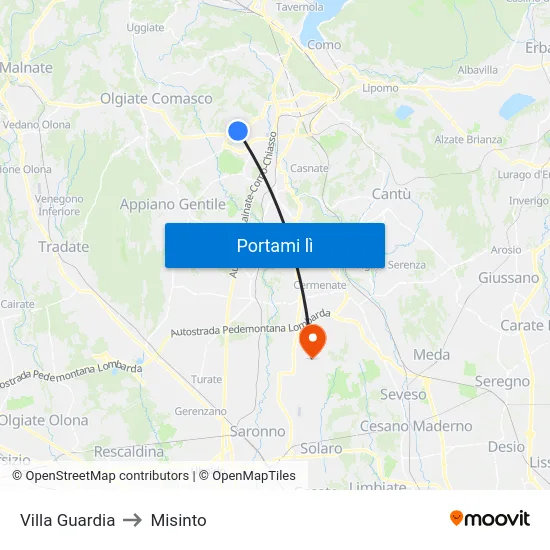 Villa Guardia to Misinto map