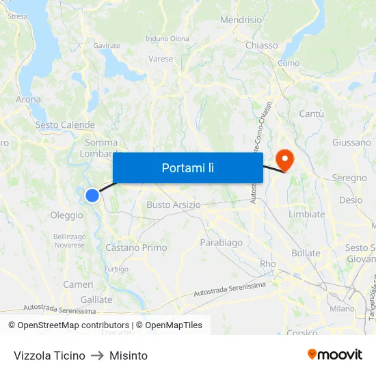 Vizzola Ticino to Misinto map