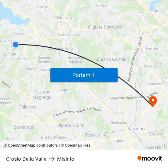 Crosio Della Valle to Misinto map