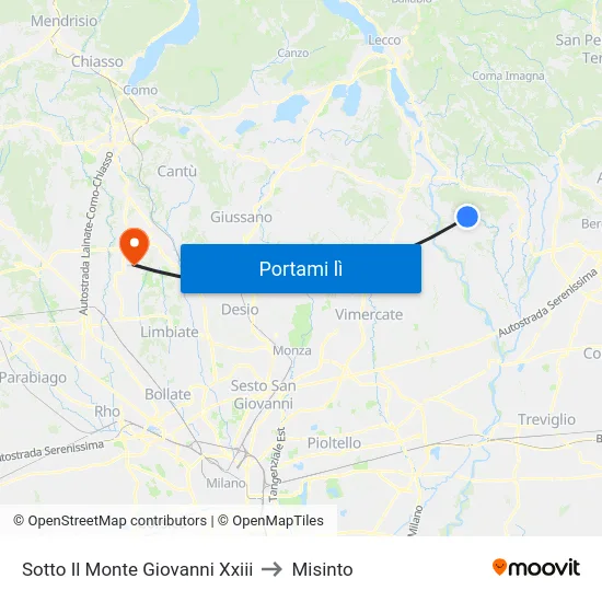Sotto Il Monte Giovanni Xxiii to Misinto map