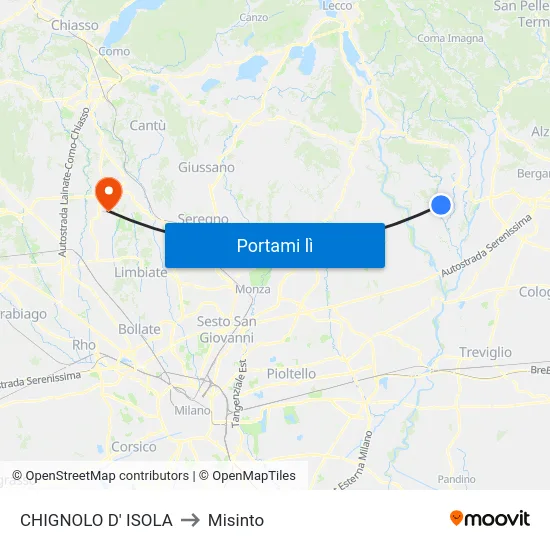 CHIGNOLO D' ISOLA to Misinto map