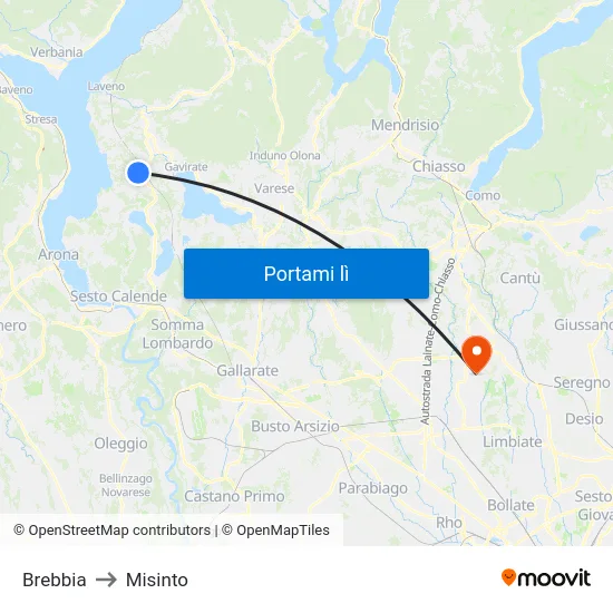 Brebbia to Misinto map