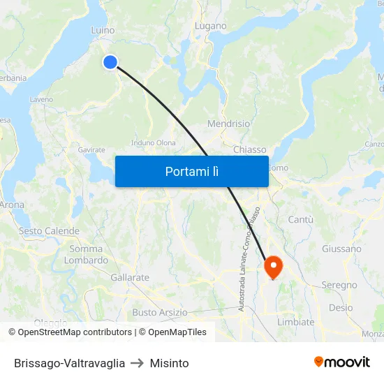 Brissago-Valtravaglia to Misinto map