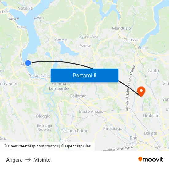 Angera to Misinto map