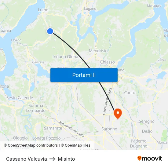 Cassano Valcuvia to Misinto map