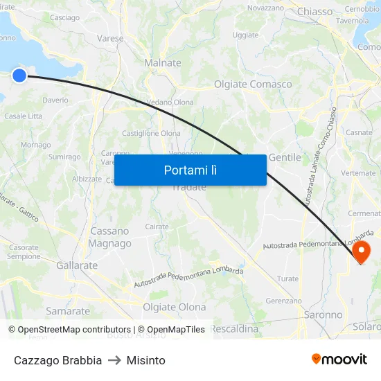 Cazzago Brabbia to Misinto map