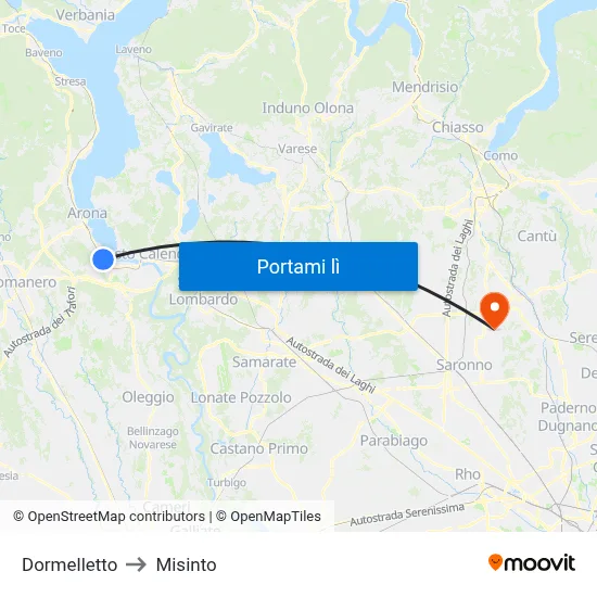 Dormelletto to Misinto map