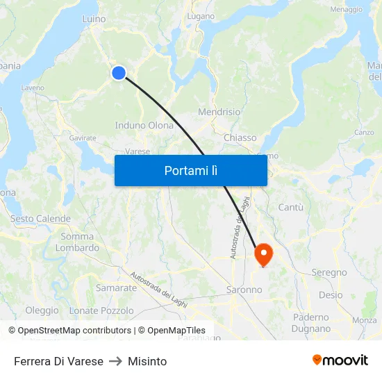 Ferrera Di Varese to Misinto map