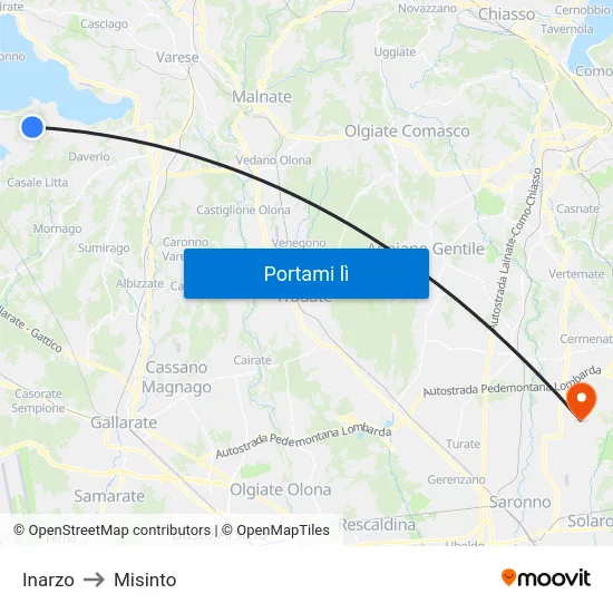 Inarzo to Misinto map