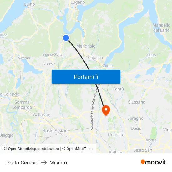 Porto Ceresio to Misinto map