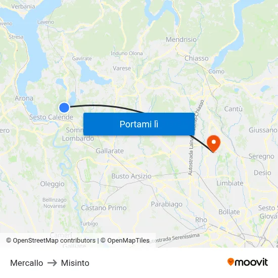 Mercallo to Misinto map