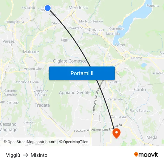Viggiù to Misinto map