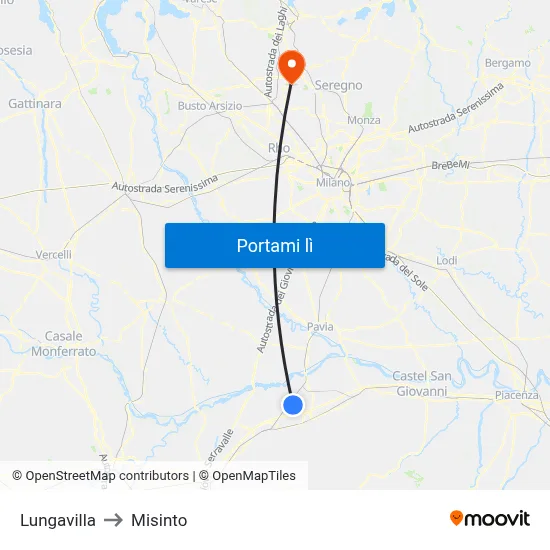 Lungavilla to Misinto map