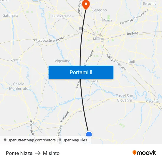 Ponte Nizza to Misinto map