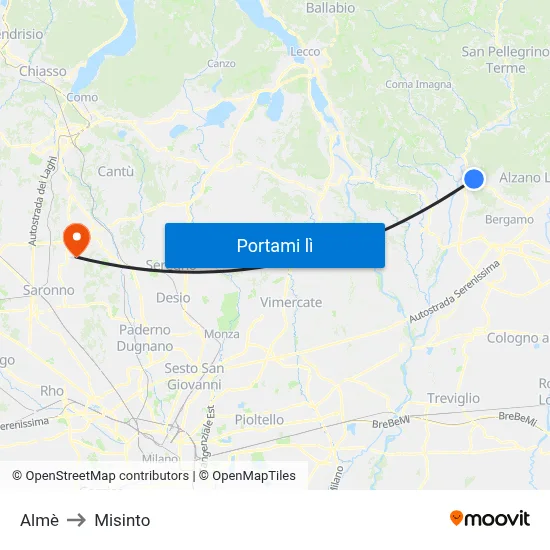 Almè to Misinto map