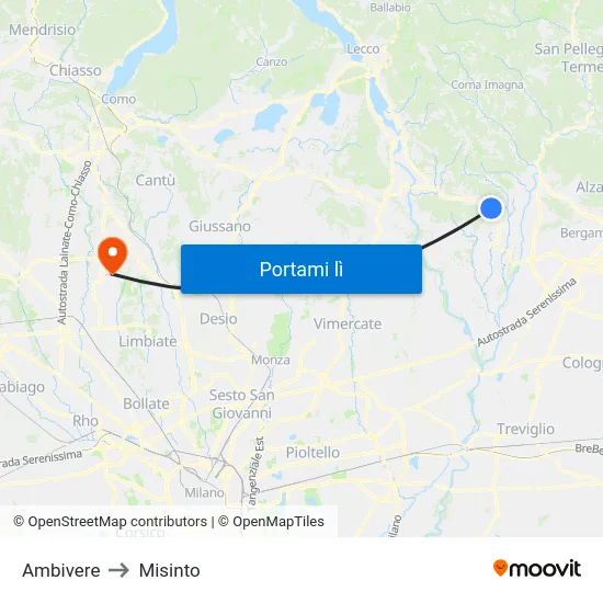 Ambivere to Misinto map